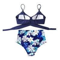 IOPQO kupaći kostimi za žene prelaze visoki struk cvjetni ispisani kupaći kostim Bkinini bikini setovi