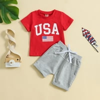 Rovga ljetni toddler dječaci odjeća za neovisnost Dana jula Kratki rukavi pismo otisci majica TOWS Shorts Outfits