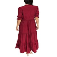 Kapreze Žene duge haljine Solid Boja Ljeto plaža Sunderss v izrez Maxi haljine casual pola rukava crvena m