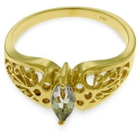 Galaxy Gold 14k žuti zlatni filigranski prsten sa zelenim ametistom u obliku prirodne markize - veličine
