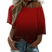 Slatki vrhovi za žene Boho labave jedno gradijentni ispisani bluza ramena Top crvena s