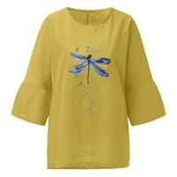 GAECUW posteljina za žene ljetne vrhove Bluze s kratkim rukavima Ther Reduel Fit pulover TEES T-majice Dragonfly Print Tops Crew Crt Crt Bluuse Gumb Up Gumb Down Dolje Dolje Dolje Dugme