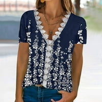 Ženski vrhovi i bluze fit bluzes majica cvjetna tiskana čipka tri bluza s kratkim rukavima V-izrez casual