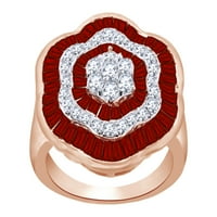 2. CT Baguette Cut simulirani Garnet & White Topaz cvjetni prsten za cvjetni prsten u 14K ružičastog zlata preko srebrne veličine srebrne boje - 5.5