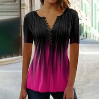 Charella ženska ležerna bluza za ispis pulover okruglog vrata labav majica kratkih rukava Top Hot Pink,