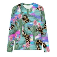 Ženski pero Kaktus Leopard Print majica Labave casual bluza s dugim rukavima Crewneck Comfy Fall Pulover