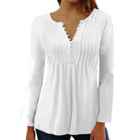 Cotonie ženske košulje Henley dugih rukava V TUNIC TURS za žene Solid Color Folwy bluza za bluzu majica