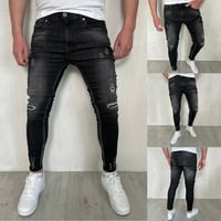 Petort Muškarci Jeans Skinny Stretch udobne modne traper traperice Hlače Crne, M