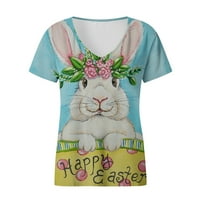 Symoide Easter Thirts majice za žene - ležerne tiskane V-izrez kratkih rukava s kratkim rukavima Ženske