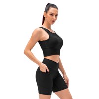 Gecheer Women Workout Setovi rebrastih rezervoara za obrez i visoke strukske kratke hlače Yoga vježba