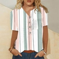 Ženski vrhovi V-izrez casual bluza Grafički printira žene ljetne majice kratkih rukava ružičasta 2xl