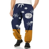 Prednji muški Ležerni elastični struk Božićni dugi pantni pantalone, muški pantalone za snježne pantalone sa džepovima Stil C 3XL