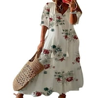 HAITE Women V izrez Tassel dugačka haljina labava čipka up maxi haljine putovati linijska ljuljačka
