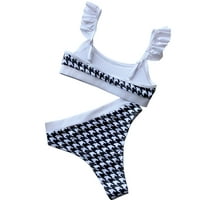 Eyicmarn WoundStooth kupaći kostim za ispis, rukava za rušenje podstavljenim vrhovima + visoki struk Thong Split Bikini set