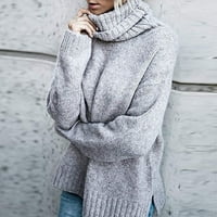 tklpehg ženski džemper čvrsta boja pletena džemper turtleneck džemper za vrat Modni labavi ležerni jesen