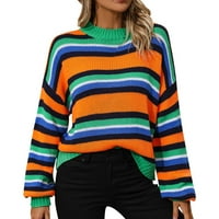 Ženska labava blok u boji okrugli vrat prugasti pleten za i povremeni modni pulover džemper