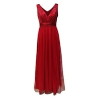 Haljine za ženske ljetne haljine bez rukava Maxi V-izrez A-line Solid Girls Slim Fit haljine crvene