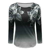 Ženski vrhovi i bluze s dugim rukavima Oslobađeni okrugli vrat Ležerne prilike pulover ruže tiskane majice Šifonske bluze za žene