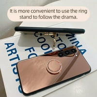 Kompatibilan je sa Samsung Galaxy S Makeup ogledalo Bling Diamond Glitter Rhinestone sa držačem prstena sa držačem prstena Kickstand Luksuzni slatki udarci za djevojčice za djevojke za žene za Samsung Galaxy S22, nrosegold