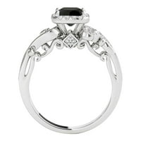 Crna dijamantska princeza rez 10k 1. karata zaručnički prsten u čvrstom bijelom zlatu