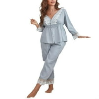 Set Elegant V izrez PJ pant setovi za dugih rukava sive ženske pidžame
