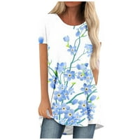 Ženski vrhovi okrugli dekolte cvjetni bluza Ležerne dame Modni kratki rukav Ljetni tunički vrhovi plavi