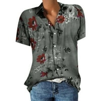 Azrian Plus sizene Bluzes Ljetne košulje za žene, ženski kratki rukav vrat kratkih rukava sa gumb cvjeta