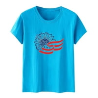 Ecqkame Ženska američka zastava Ispis majica Ženska ljetna casual labavi ugradnja Neuvjerski dan tiskani