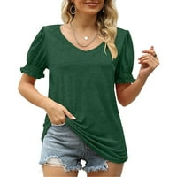 Ženski bluze Ženska modna boja publu pulone rukave sa rukavima kratkih rukava s kratkim rukavima V-izrez TOP GREEN L