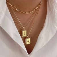 Zlatne početne ogrlice za žene djevojke 14K pozlaćeno slovo A-Z Početni privjesci za pravokutnike za