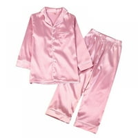 Dječji satenski pajamas odijelo s dugim rukavima s majicom i elastičnim strukom ravne hlače