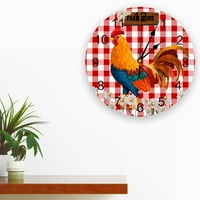 Crvena penija Daisy Rooster Farm Wall Clock Dekorativni za dnevni boravak Kuhinjskim spavaćom sobom