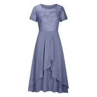 Elegantne maxi haljine za žene casual ljeto kratki rukav čipka za patchwork Crewneck Pulover Thirt haljina