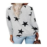 Eleluny Women s dugim rukavima Star Print majica V izrez Loose Casual Tops Blouse Grey 2xL
