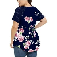 Prevelike majice za žene kratki rukovi Bluze Regularne fit T majice Pulover tees vrhovi cvjetni ispis T-majice V izrez TOP Bluze Bluze čipke The majice Easy Care Prozračna pulover plavi xxxxxl