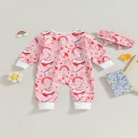 Dojenčad Girl Onesie Baby Girl s dugim rukavima Zip Up Rainbow Pie ​​Ispiši JumpSuits BodySuit s trakom za glavu jesenska odjeća za novorođenčad