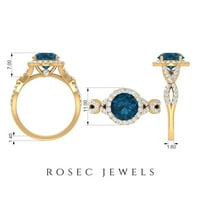 Žene 3. CT London Blue Topaz Prsten sa dijamantnim naglaskom, okrugli London Blue Topaz prsten sa Crisscross