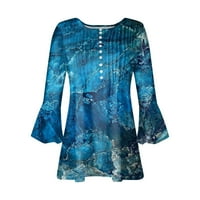 Ženski gumb UP bluza Ispis tunika jesenski dressy bluze za izrez, svijetlo plava 2xl