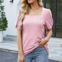 Ljetne košulje za ženske lisnate rupe obične T-majice Pointele Top Pink XL