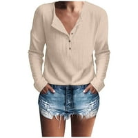 Bazyrey ženske dugih rukava plus veličina V-izrez casual majica bluza modna majica čvrsta pulover smeđi,