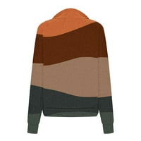 Pola zip pulover Ženske prevelike dukseve dugih rukava Boja blok tromjesečje Zip Dukserice padajući zimsku odjeću sa džepovima Brown XXL