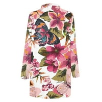 Ženski boho kardigan dugačak, ovratnik za osvjetljenje s malim masnim rukavima cvjetni print kimono džemper s dvostrukim trendi otvorenim prontovim odjećnim odjećnim kaputom labav pokrov povremenog bluza vrhova