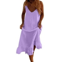 SHPWFBE Ljetne haljine za ženske haljine za žene za žene V izrez Haljina od plaže Špagete remen maxi
