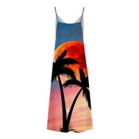 Havajske haljine za žene Ljeto plaže tropsko printu bez rukava V izrez Spaghetti remen Cami Maxi haljina