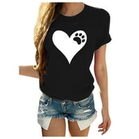 Košulje za ženske kratke rukave u obliku slova u obliku srca, ležerna vrhova bluza majica crni xl