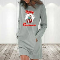 Gotyou ženska ležerna pune boje dugih rukava okrugla džepna haljina za okrugle vrat vesele božićnu sivu