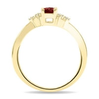 Ženski ovalni oblikovani granat i dijamantni tierra prsten u 10k žutom zlatu