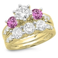 DazzlingRock kolekcija 14k Pink sapphire & White Diamond Bridal kameni zaručnički metar, žuto zlato,