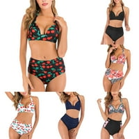 Plus size žene Seksi Soild Print bikini set push up kupaći kupaći kostim visoki struk kupaći kostim