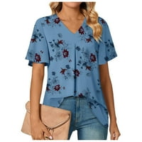 Žene ljetne vrhove kratkih rukava cvjetna bluza casual ženske majice Henley plava l